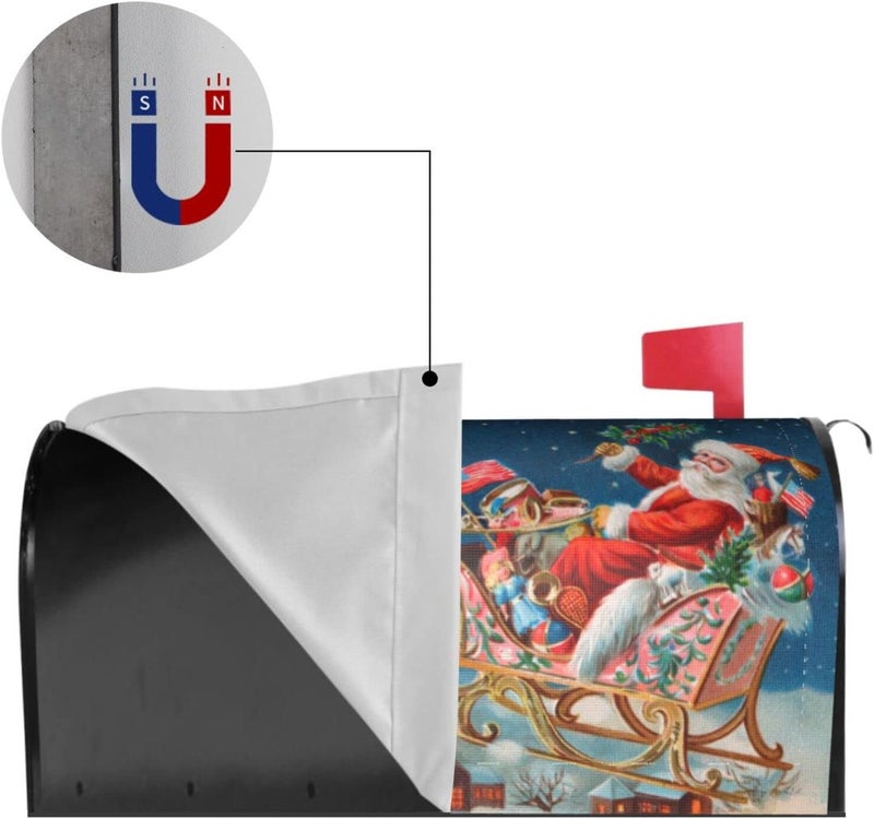 FATTTYCY Santa Claus Reindeer Sleigh Flying Mailbox Covers Magnetic Standard Size 18" X 21" Christmas Mailbox Cover Decorations Wrap - Image 4